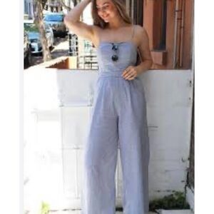 J. crew linen jumpsuit pants blue white stripes casual organic cotton women's 4T